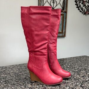 Journee Collection Red Wedge Boots EUC 8
